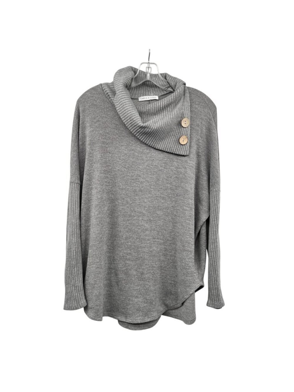 Chris & Carol Womens Knit Sweater Cowl Neck Long Sleeve Gray Medium Buttons